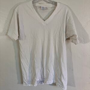 Vintage 90s John Henry Blank White Single Stitch V-Neck T-shirt